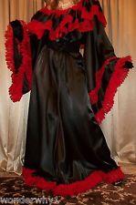 Sexy Lingerie Auction - Frilly Black Lace Long Wide Slip on Palazzo Pant Jumpsuit Satin Nightgown