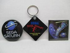 Sega Saturn Auction - Sega Saturn Promo Pin Back Buttons and Sega Retail Support Key