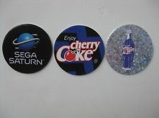 Sega Saturn Auction - 1995 Sega Saturn Cherry Coke Set of 3 Coca Cola Coke POGS / Milkcaps