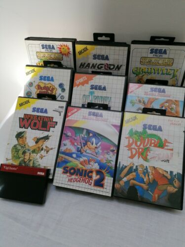 Retrodeals - A box of assorted Sega video games for use with Sega Master System in used condi