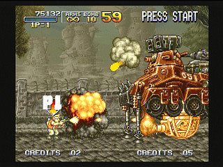 Sega Saturn Game - Metal Slug (Kakuchou Ram Doukon Okaidoku Set!!) (Japan) [T-3114G] - メタルスラッグ　（拡張ラム同梱「お買得セット」！！） - Screenshot #36